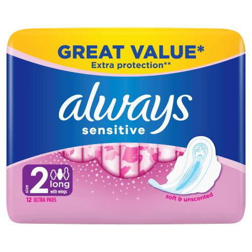 Always Sensitive Long Ultra Sanitary Pads With Wings 12 Pads